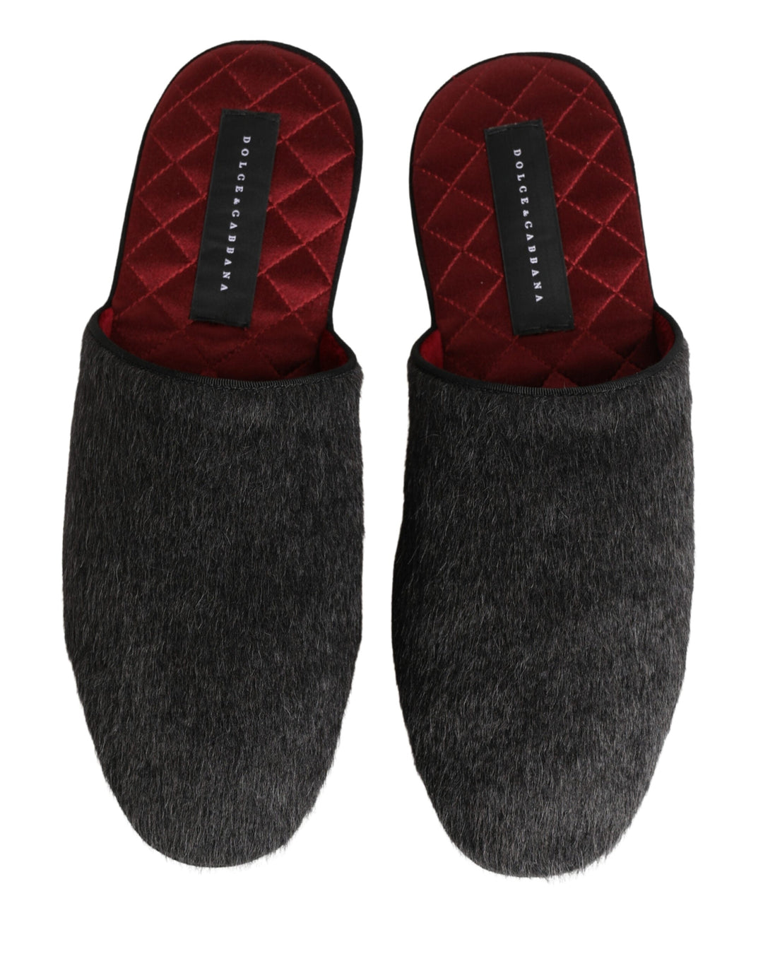 Men’s Dolce &amp; Gabbana Dark Grey Charcoal Wool Red Slippers Shoes