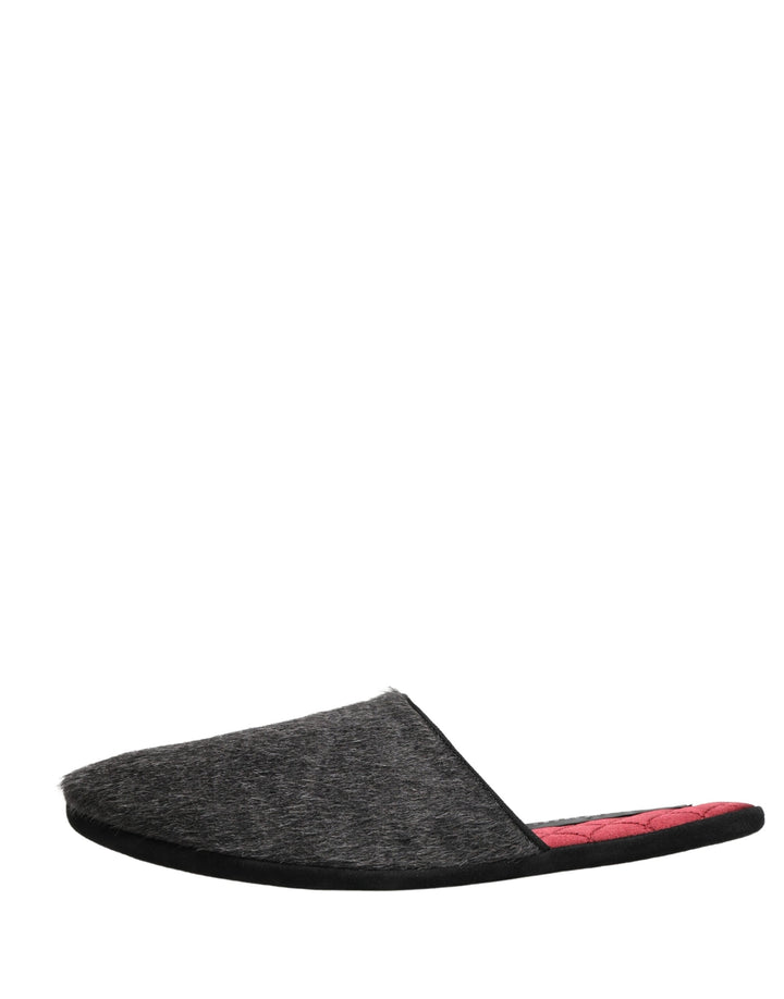 Men’s Dolce &amp; Gabbana Dark Grey Charcoal Wool Red Slippers Shoes