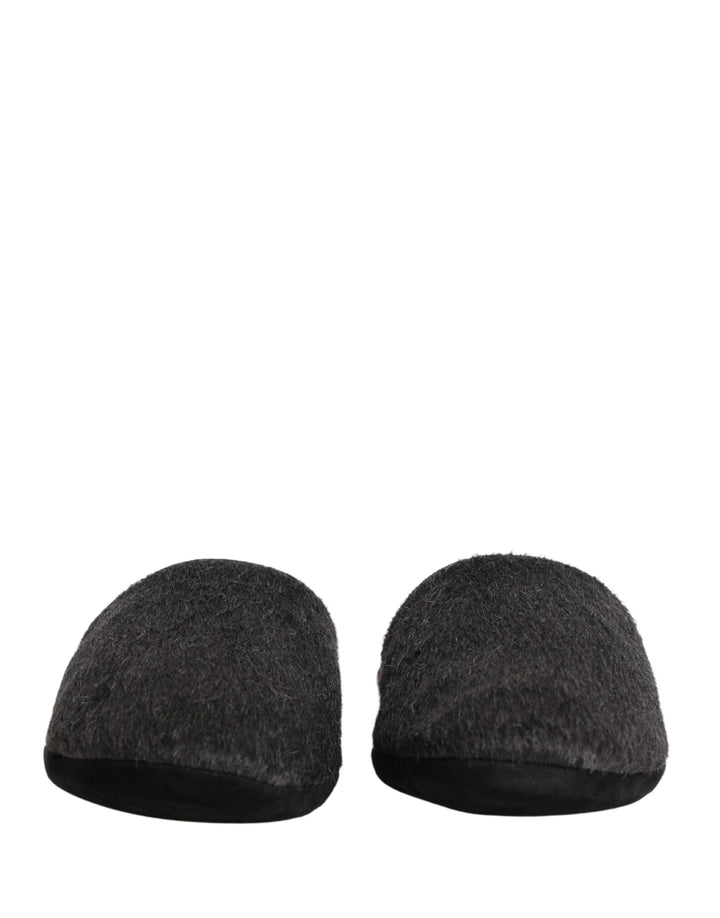 Men’s Dolce &amp; Gabbana Dark Grey Charcoal Wool Red Slippers Shoes