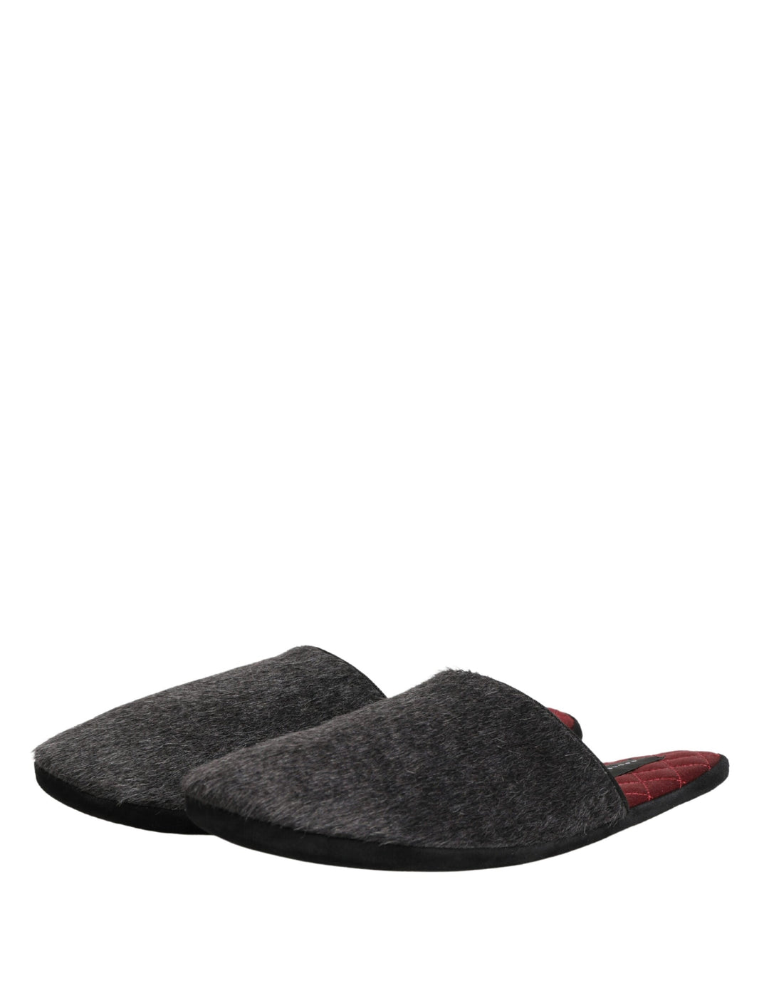 Men’s Dolce &amp; Gabbana Dark Grey Charcoal Wool Red Slippers Shoes