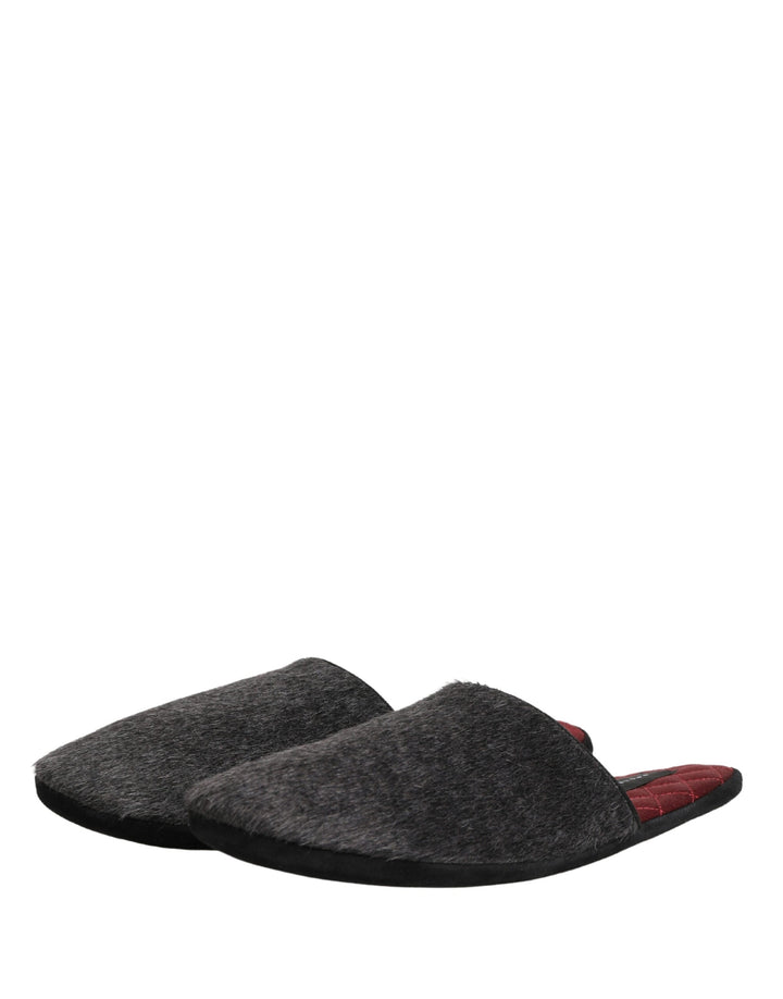 Men’s Dolce &amp; Gabbana Dark Grey Charcoal Wool Red Slippers Shoes