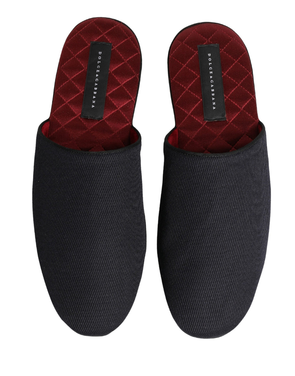Men’s Dolce & Gabbana Dark Navy Wool Cotton Red Chevron Slippers Shoes