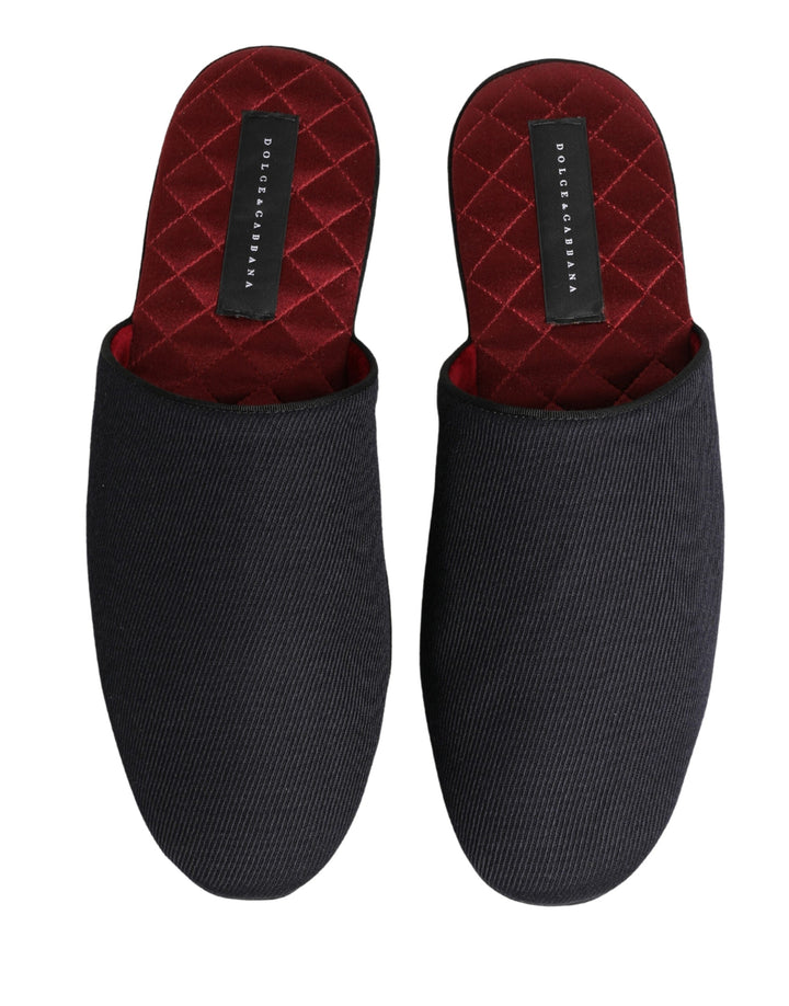 Men’s Dolce &amp; Gabbana Dark Navy Wool Cotton Red Chevron Slippers Shoes