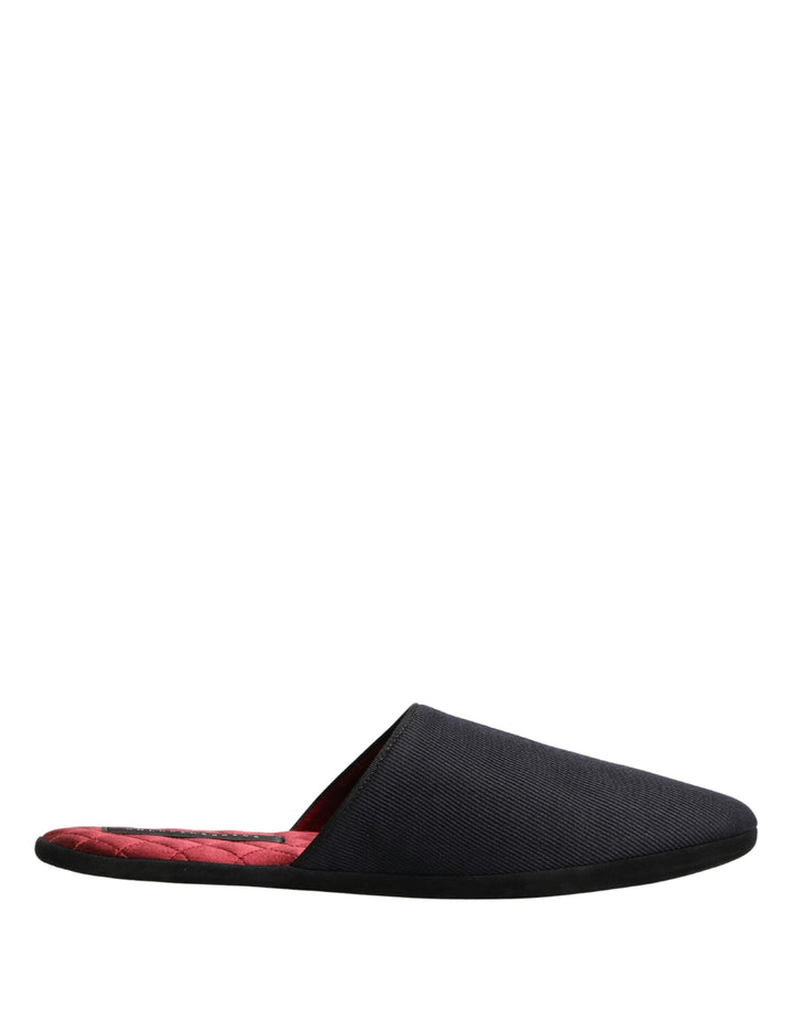 Men’s Dolce &amp; Gabbana Dark Navy Wool Cotton Red Chevron Slippers Shoes