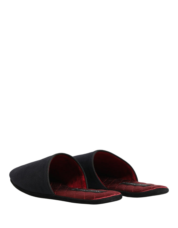 Men’s Dolce &amp; Gabbana Dark Navy Wool Cotton Red Chevron Slippers Shoes