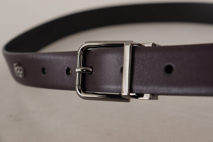 Dolce &amp; Gabbana Dark Purple Leather Box Borchia Metal Buckle Belt