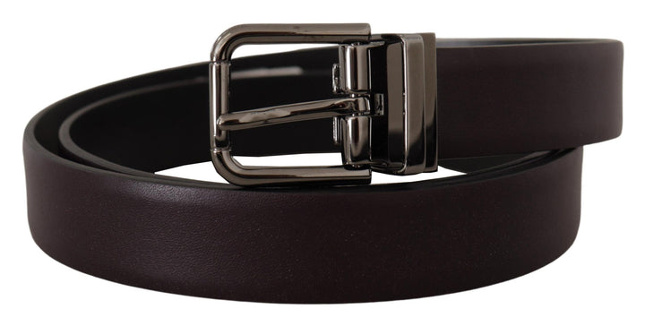 Dolce &amp; Gabbana Dark Purple Leather Box Borchia Metal Buckle Belt