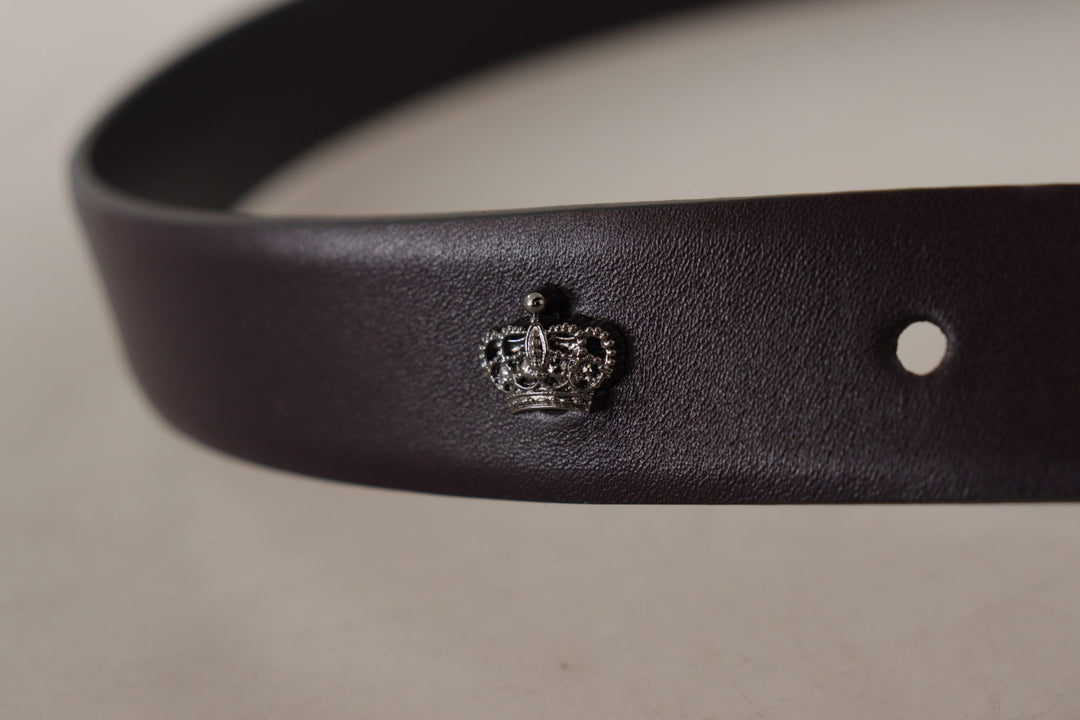 Dolce &amp; Gabbana Dark Purple Leather Box Borchia Metal Buckle Belt