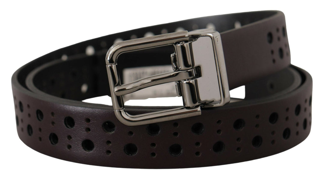 Dolce &amp; Gabbana Dark Purple Perforated Leather Metal Buckle Belt