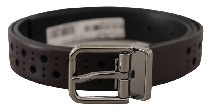 Dolce &amp; Gabbana Dark Purple Perforated Leather Metal Buckle Belt