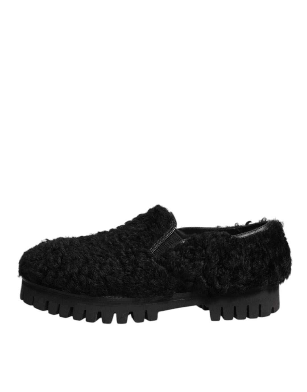 Men’s Dolce &amp; Gabbana Dress Black Fur Leather Slippers Men Shoes
