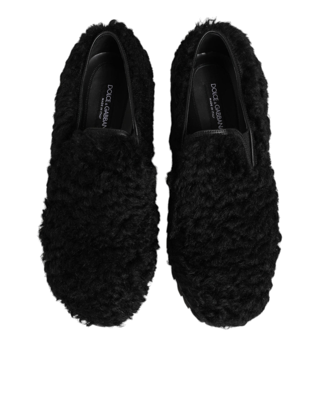 Men’s Dolce &amp; Gabbana Dress Black Fur Leather Slippers Men Shoes