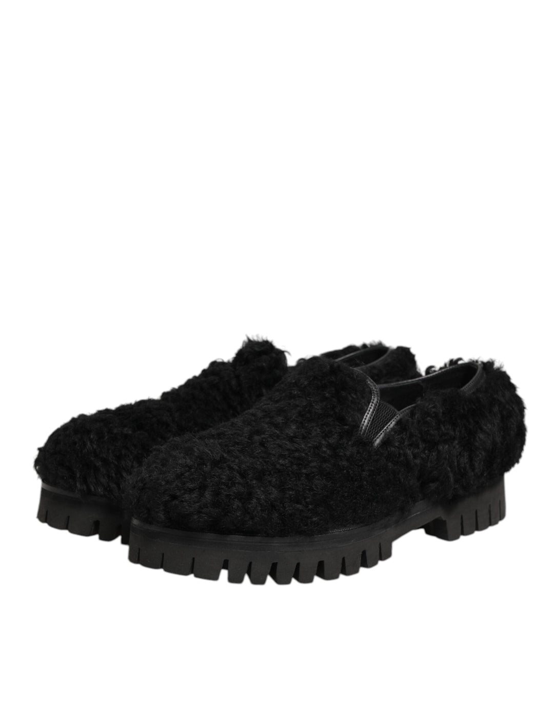 Men’s Dolce &amp; Gabbana Dress Black Fur Leather Slippers Men Shoes