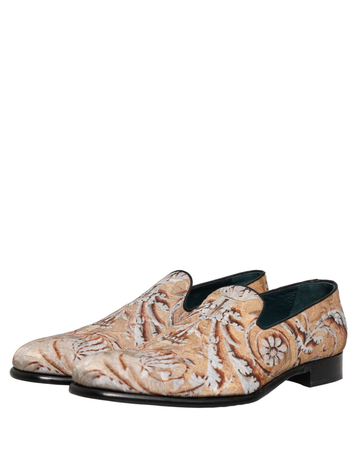 Men’s Dolce &amp; Gabbana Gold Brocade Baroque Men Loafers Shoes