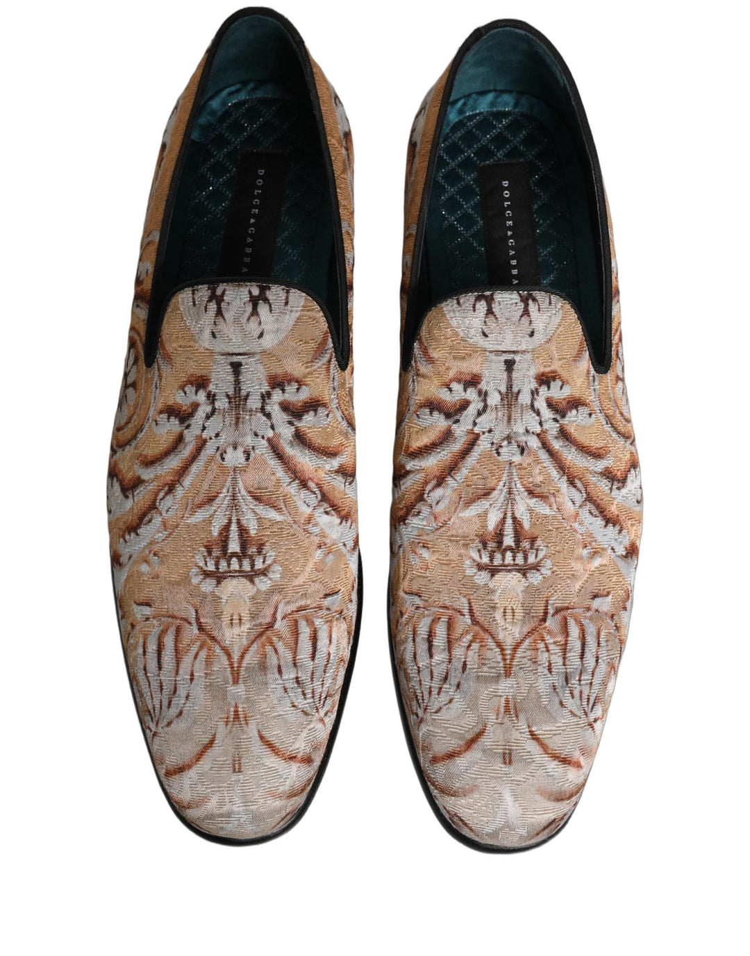 Men’s Dolce &amp; Gabbana Gold Brocade Baroque Men Loafers Shoes