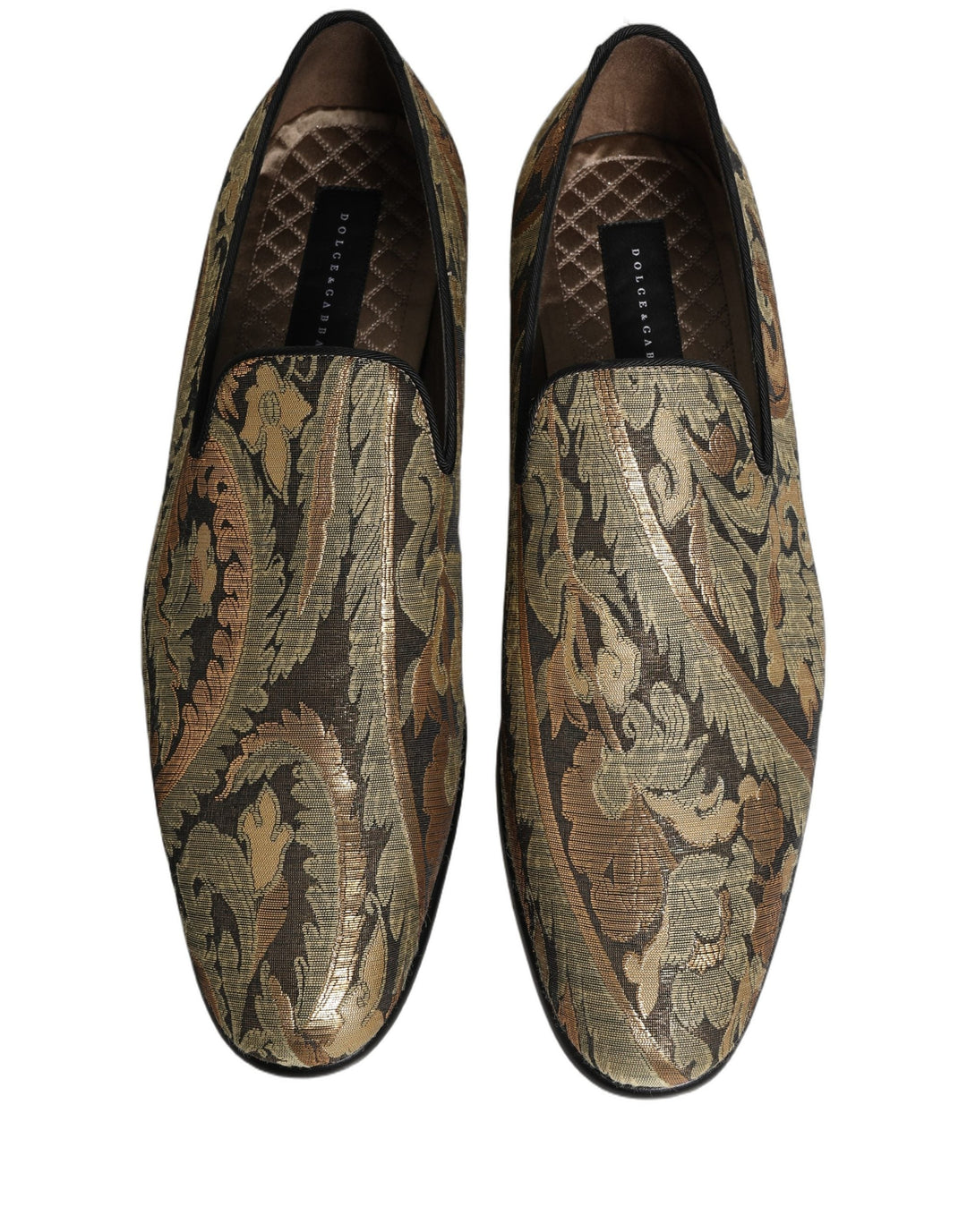 Men’s Dolce &amp; Gabbana Gold Brocade Slip on Men Dress Loafers Shoes