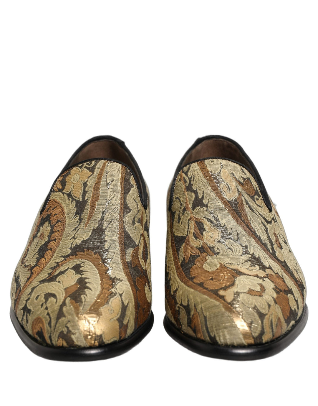 Men’s Dolce &amp; Gabbana Gold Brocade Slip on Men Dress Loafers Shoes