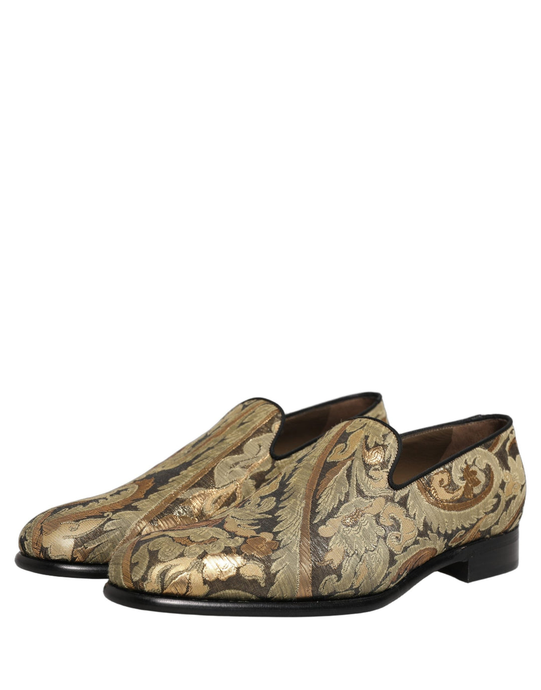 Men’s Dolce &amp; Gabbana Gold Brocade Slip on Men Dress Loafers Shoes
