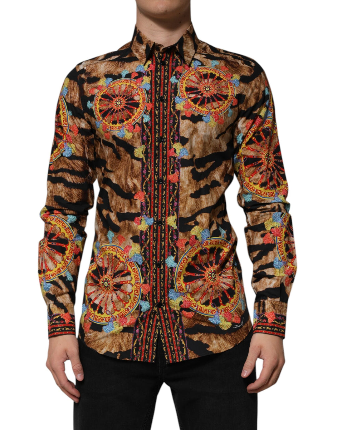 Men’s Dolce &amp; Gabbana Gold Cotton Tiger Carretto Long Sleeve Shirt