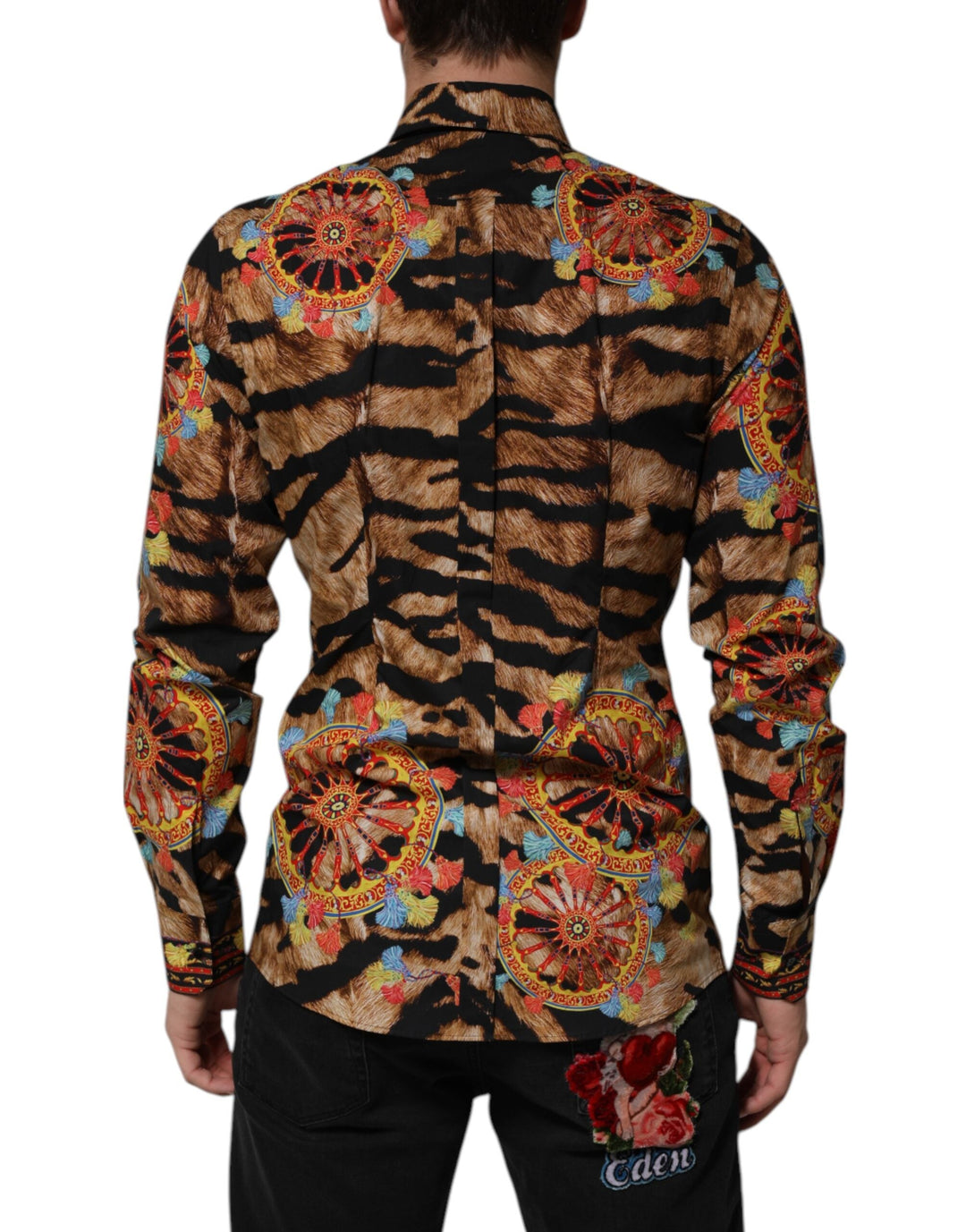 Men’s Dolce &amp; Gabbana Gold Cotton Tiger Carretto Long Sleeve Shirt