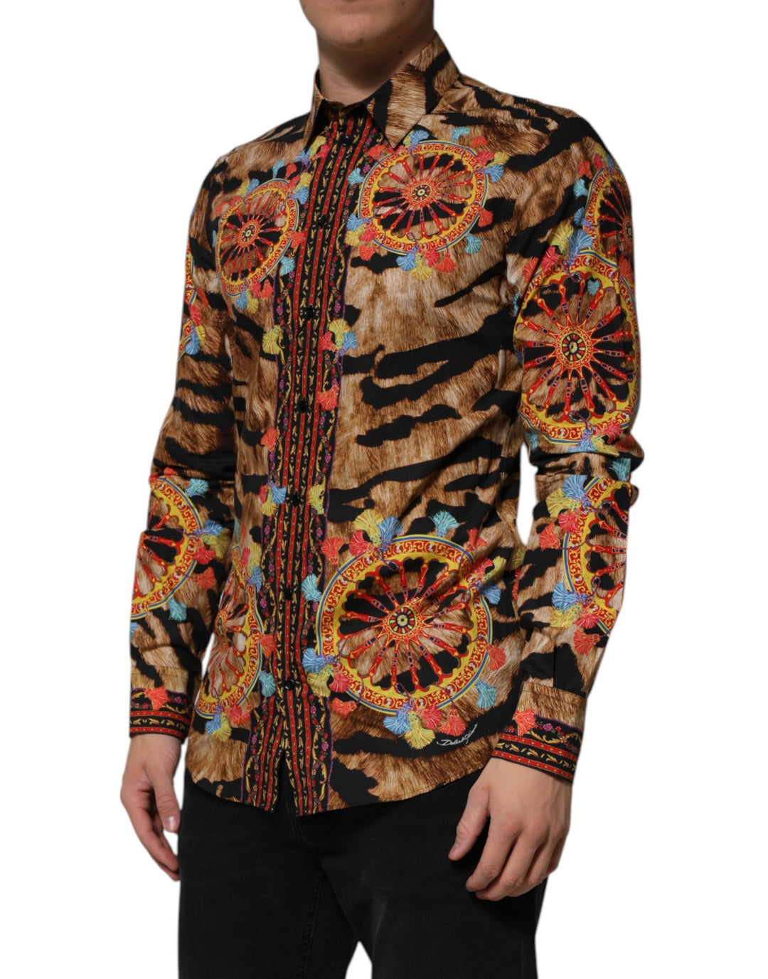 Men’s Dolce &amp; Gabbana Gold Cotton Tiger Carretto Long Sleeve Shirt