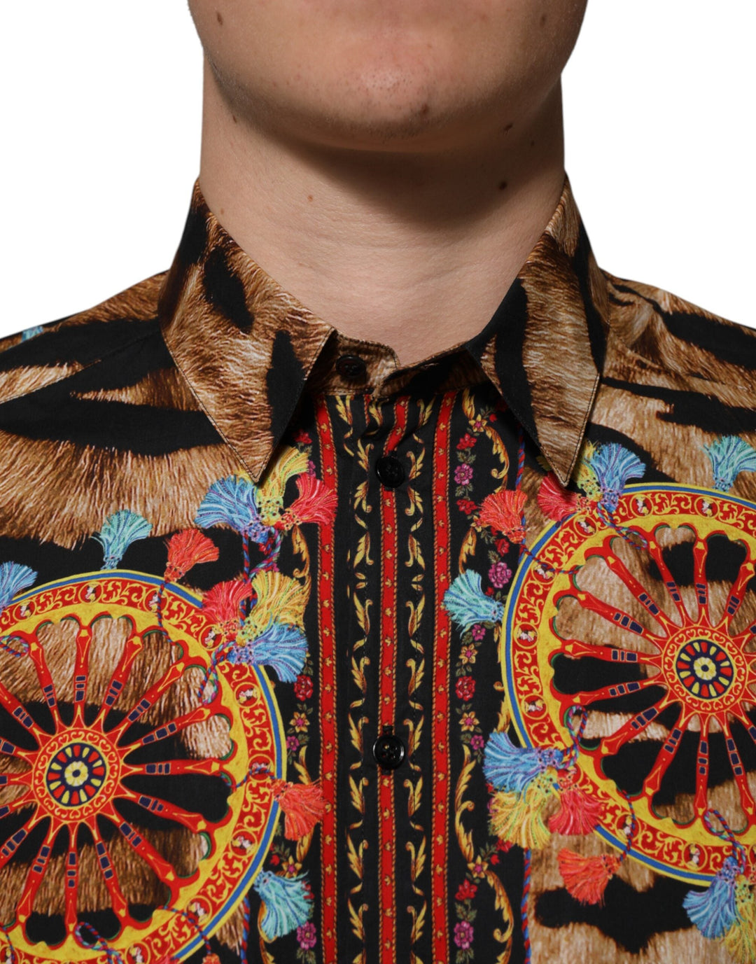 Men’s Dolce &amp; Gabbana Gold Cotton Tiger Carretto Long Sleeve Shirt