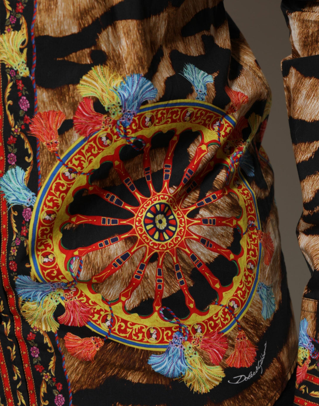 Men’s Dolce &amp; Gabbana Gold Cotton Tiger Carretto Long Sleeve Shirt