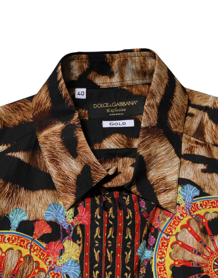 Men’s Dolce &amp; Gabbana Gold Cotton Tiger Carretto Long Sleeve Shirt