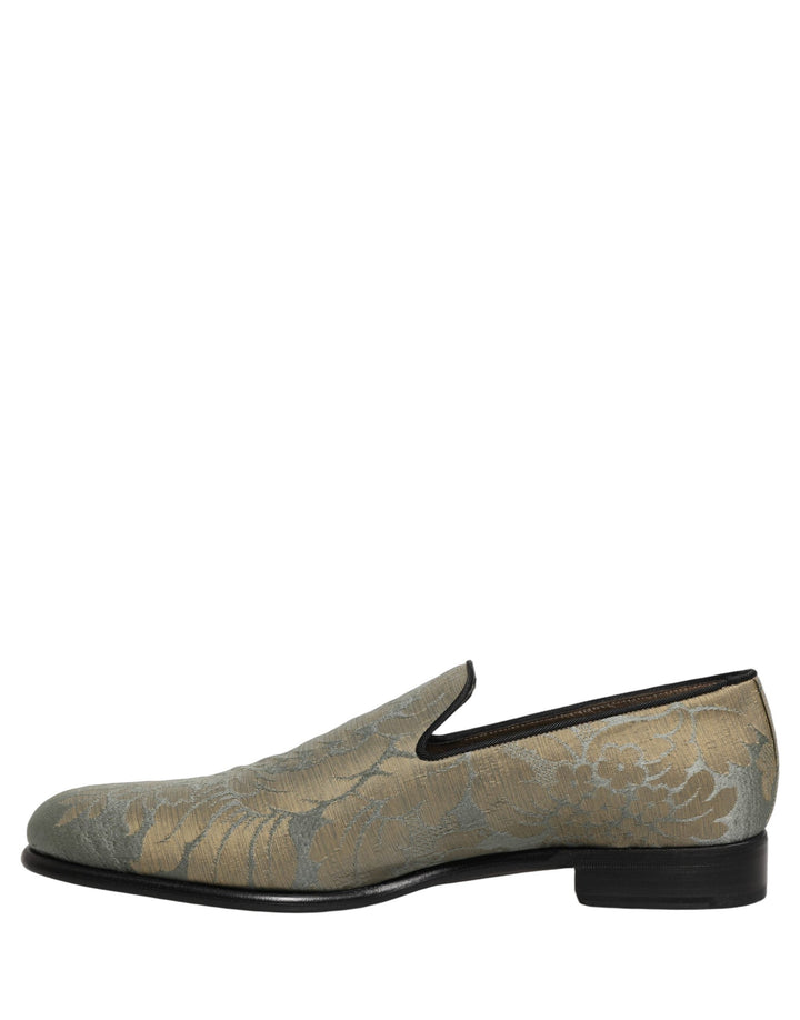 Men’s Dolce &amp; Gabbana Gold Floral Jacquard Slip on Loafers Shoes