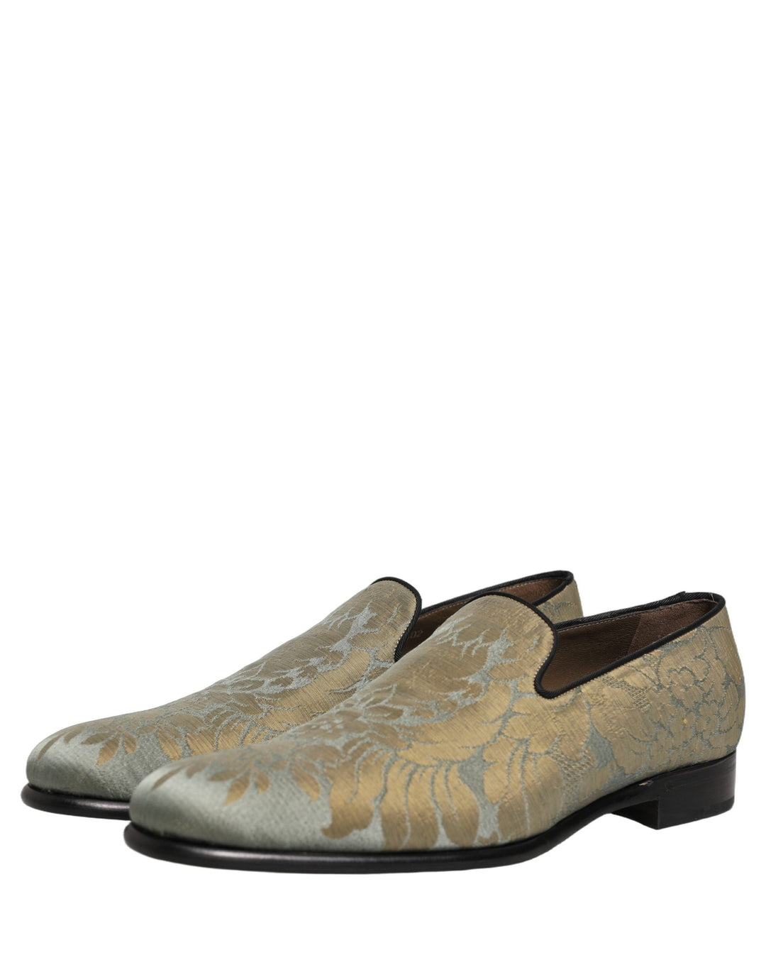 Men’s Dolce &amp; Gabbana Gold Floral Jacquard Slip on Loafers Shoes