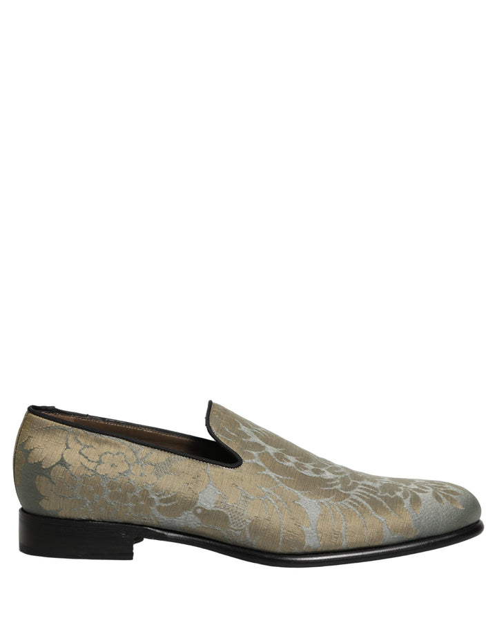 Men’s Dolce &amp; Gabbana Gold Floral Jacquard Slip on Loafers Shoes