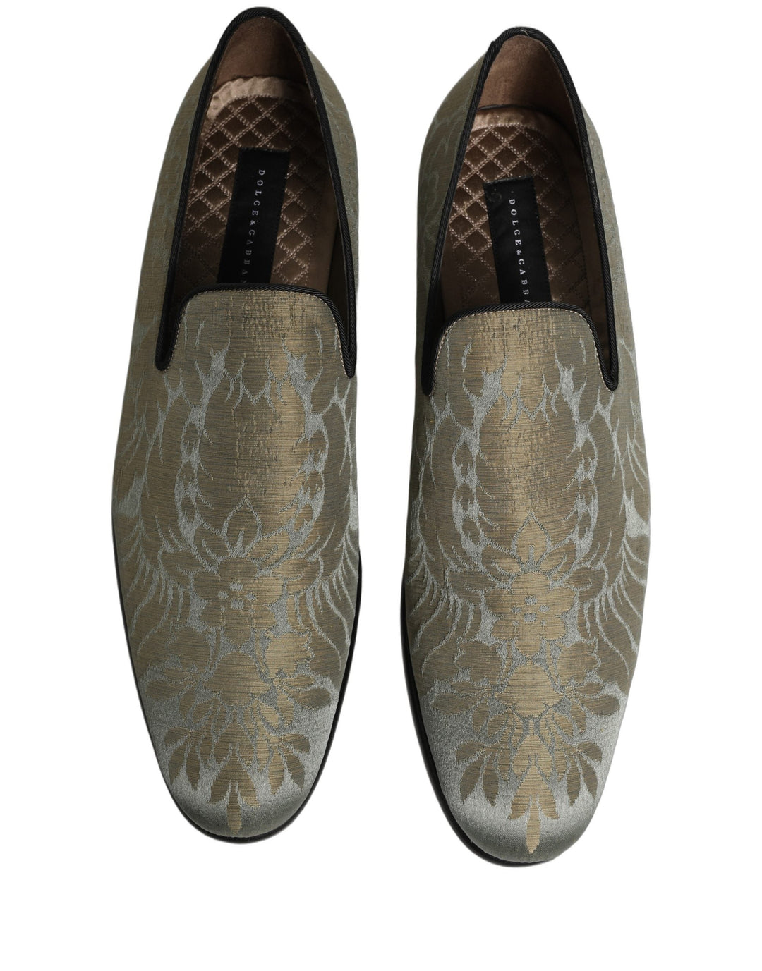 Men’s Dolce &amp; Gabbana Gold Floral Jacquard Slip on Loafers Shoes