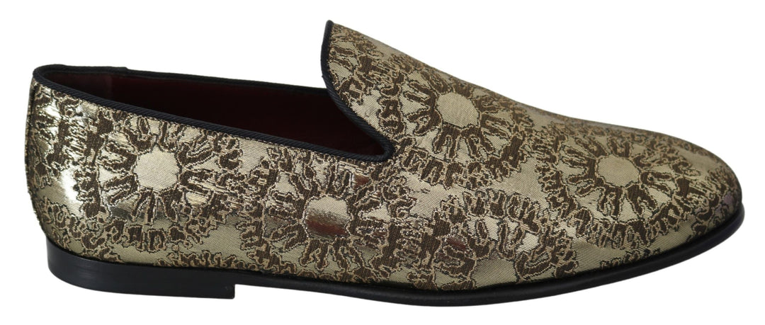 Men’s Dolce &amp; Gabbana Gold Jacquard Flats Mens Loafers Shoes