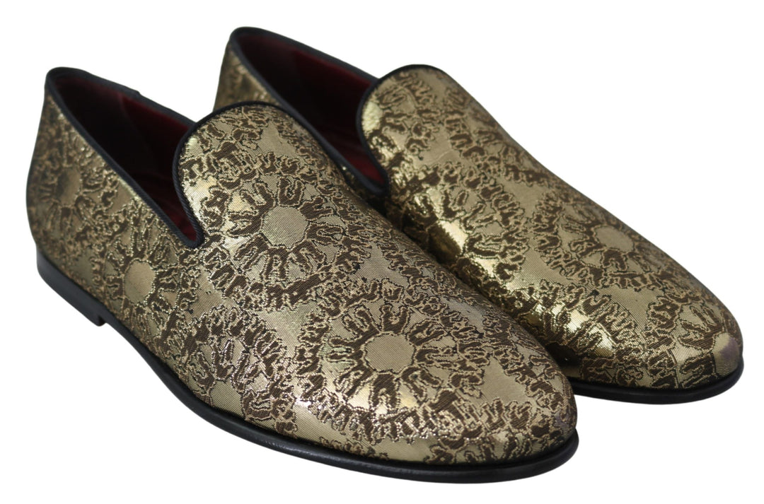 Men’s Dolce &amp; Gabbana Gold Jacquard Flats Mens Loafers Shoes