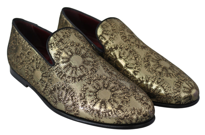 Men’s Dolce &amp; Gabbana Gold Jacquard Flats Mens Loafers Shoes