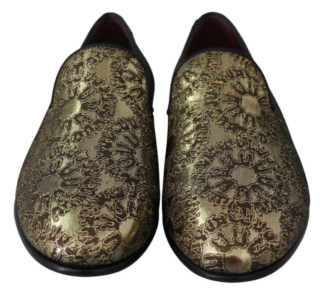 Men’s Dolce &amp; Gabbana Gold Jacquard Flats Mens Loafers Shoes
