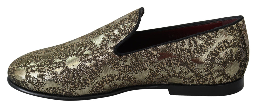 Men’s Dolce &amp; Gabbana Gold Jacquard Flats Mens Loafers Shoes