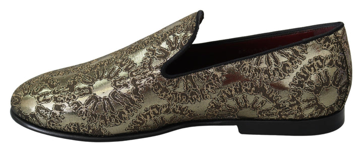 Men’s Dolce &amp; Gabbana Gold Jacquard Flats Mens Loafers Shoes
