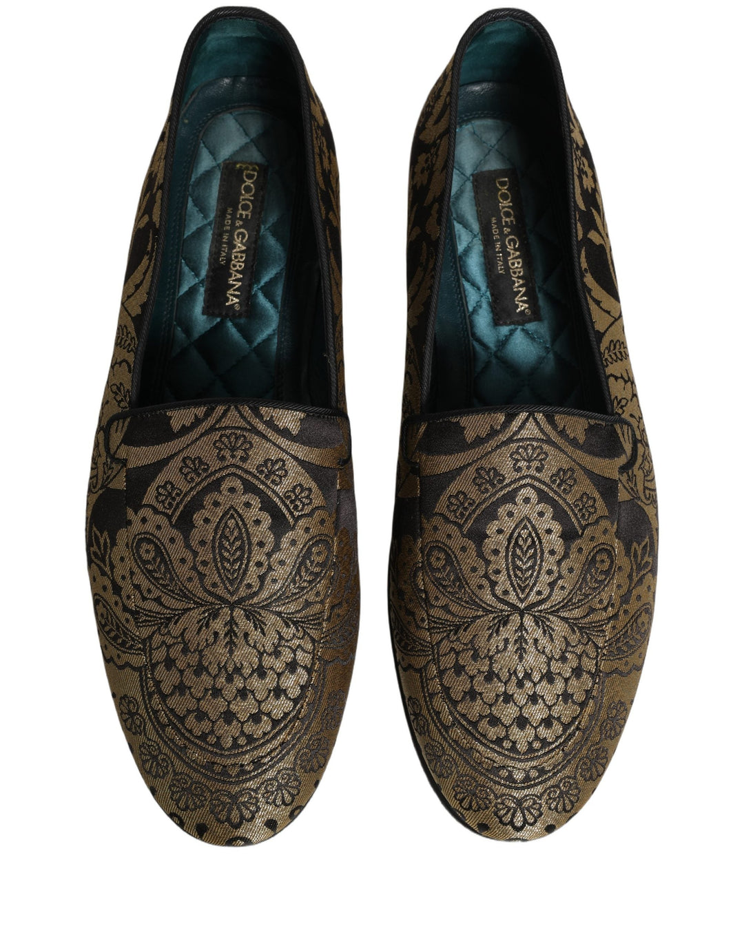 Men’s Dolce &amp; Gabbana Gold Jacquard Leather Slip on Loafers Shoes