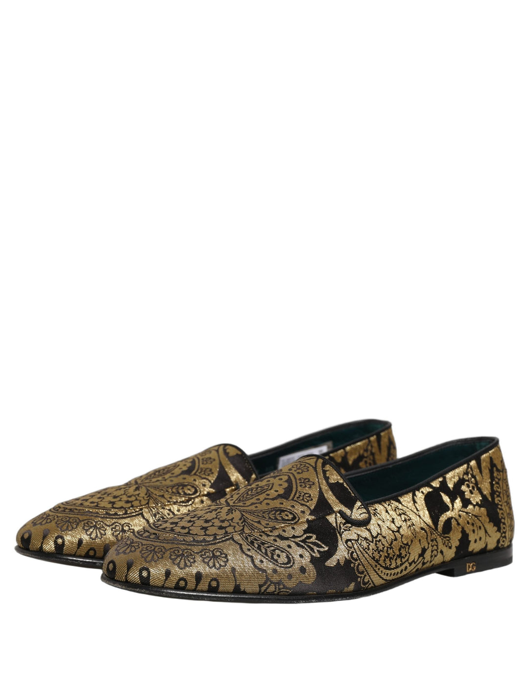 Men’s Dolce &amp; Gabbana Gold Jacquard Leather Slip on Loafers Shoes