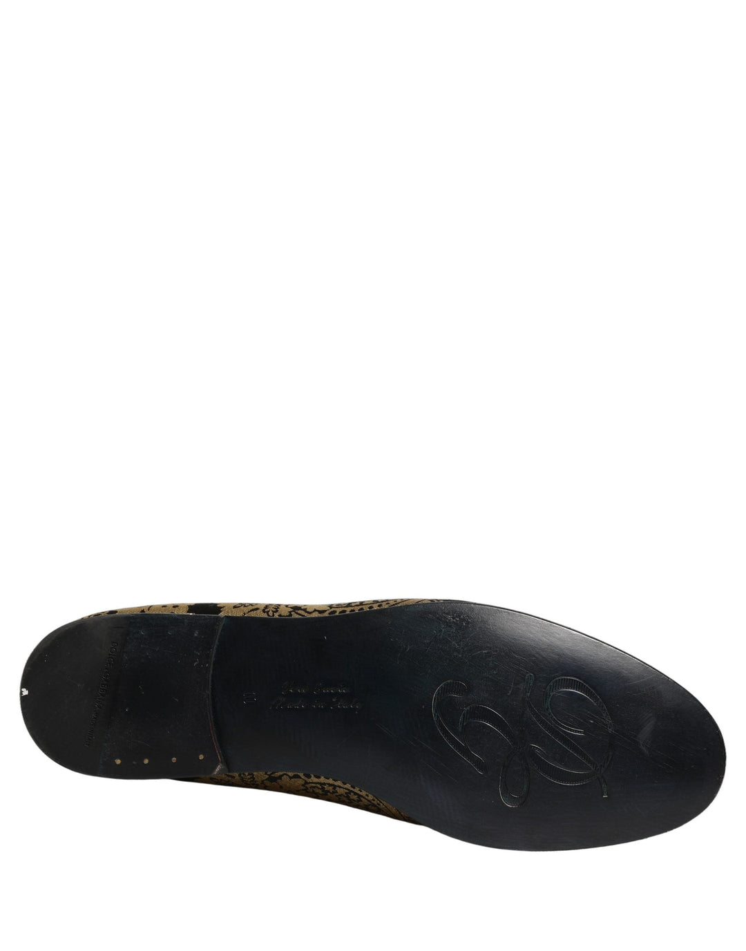 Men’s Dolce &amp; Gabbana Gold Jacquard Leather Slip on Loafers Shoes