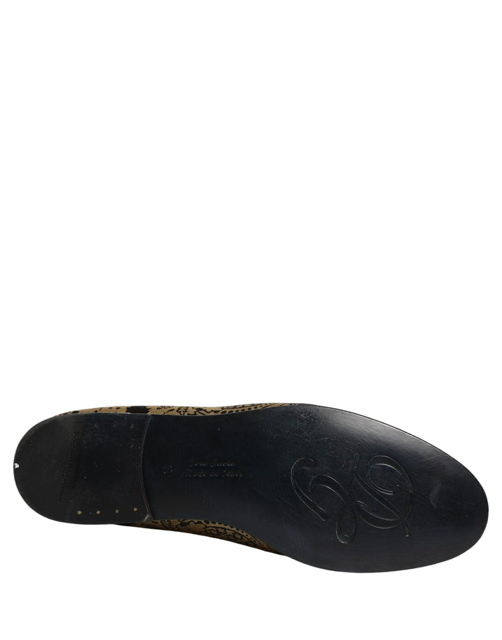 Men’s Dolce &amp; Gabbana Gold Jacquard Leather Slip on Loafers Shoes