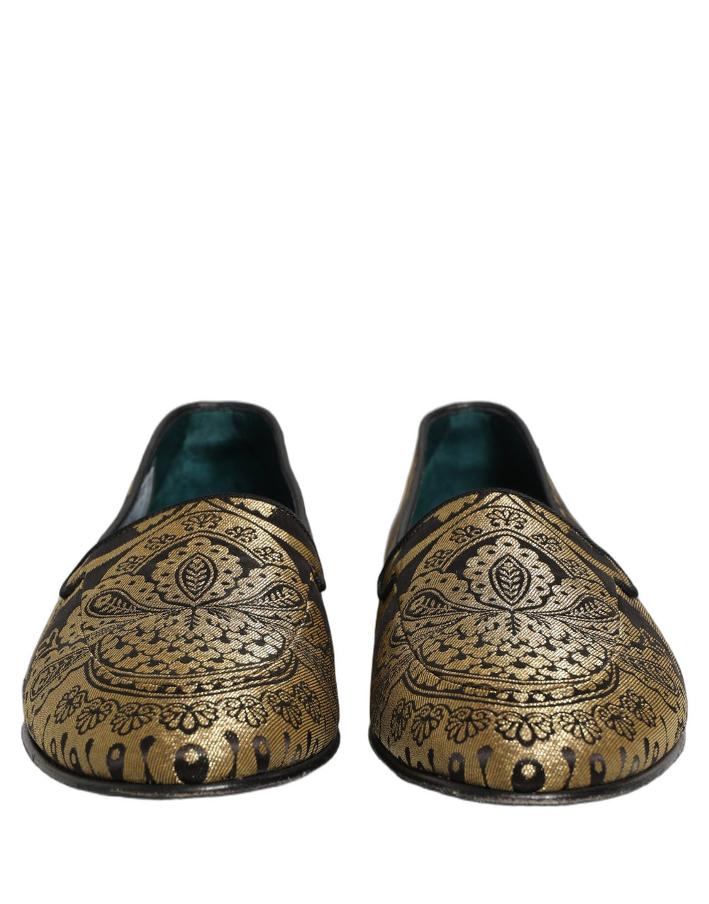 Men’s Dolce & Gabbana Gold Jacquard Leather Slip on Loafers Shoes