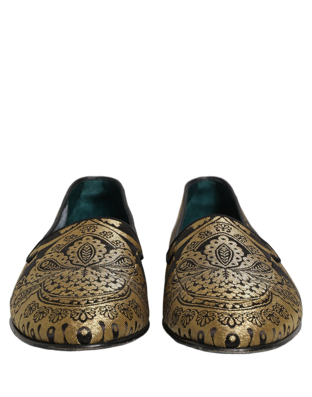 Men’s Dolce &amp; Gabbana Gold Jacquard Leather Slip on Loafers Shoes