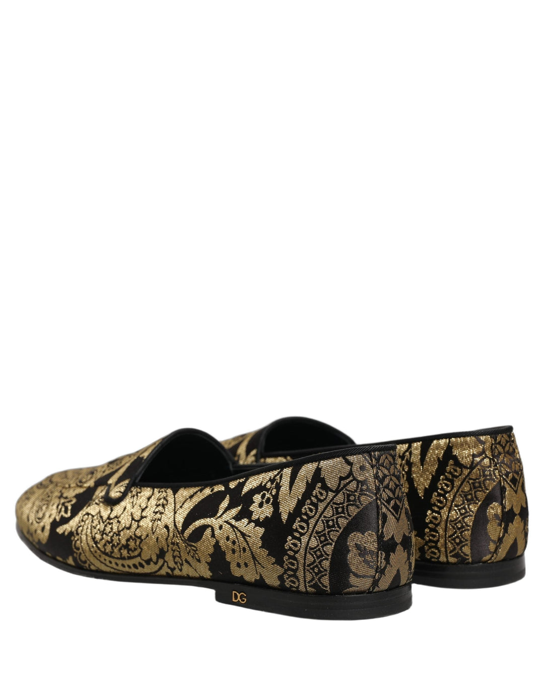 Men’s Dolce &amp; Gabbana Gold Jacquard Leather Slip on Loafers Shoes