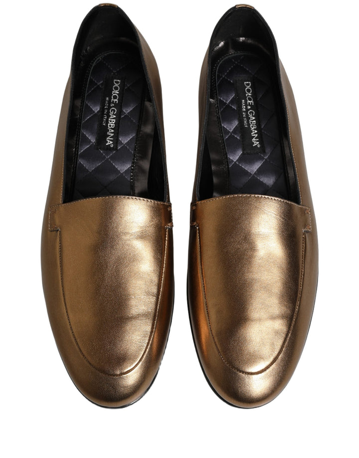 Men’s Dolce &amp; Gabbana Gold Leather Dg Logo Slip on Men Loafers Shoes