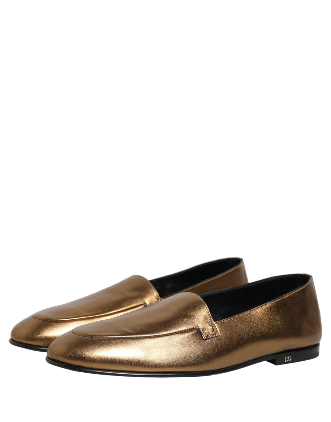 Men’s Dolce &amp; Gabbana Gold Leather Dg Logo Slip on Men Loafers Shoes
