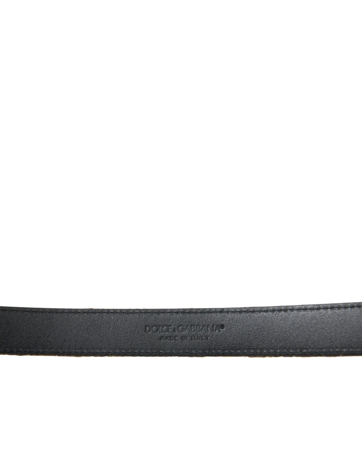Dolce &amp; Gabbana Gold Leather Jacquard Silver Metal Buckle Belt