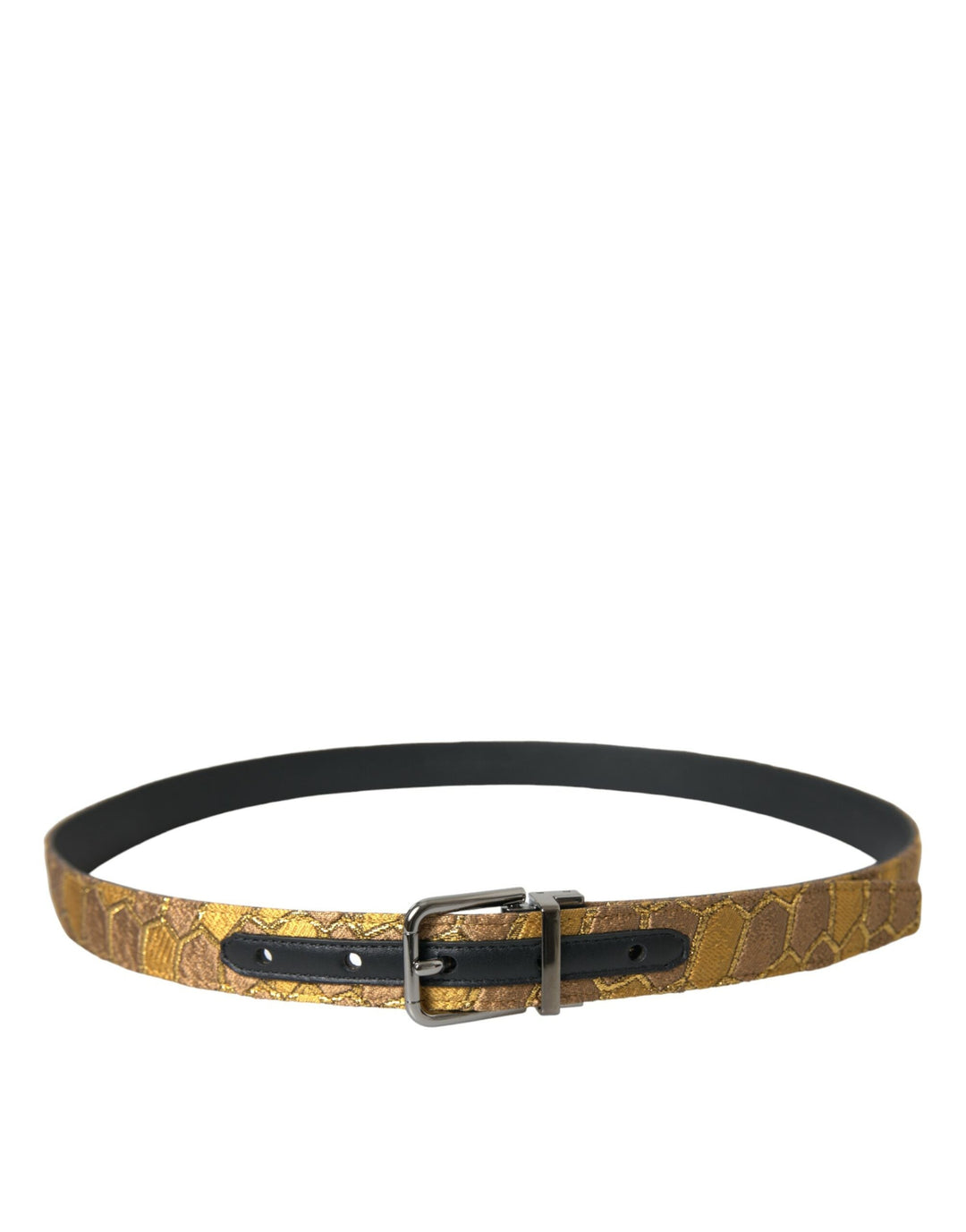 Dolce &amp; Gabbana Gold Leather Jacquard Silver Metal Buckle Belt