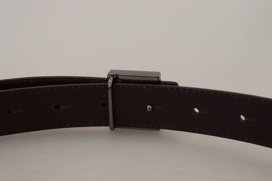 Dolce &amp; Gabbana Gold Leather Silver Square Metal Buckle Belt